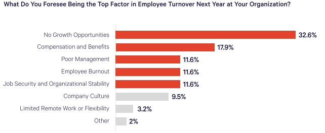 Graph depicting employee turnover factors, emphasizing lack of growth opportunities