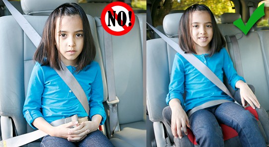 Correct vs Incorrect Booster Seat Use: Ensure your child's safety with proper car seat positioning as part of the AAA Car Seat Program guidelines.