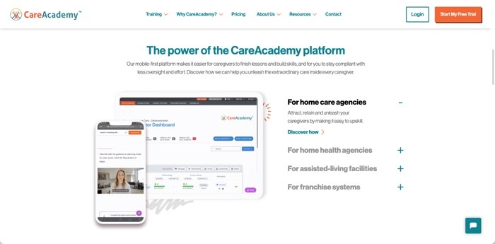 CareAcademy Platform Interface for Home Care Training and Compliance