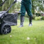 A person applying Sunday Lawn Care product to their lawn.