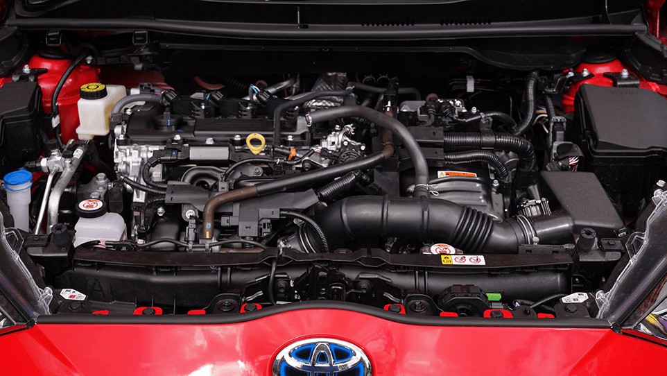 Toyota Yaris hybrid engine showcasing engine components, used to illustrate the context of engine control units in vehicles