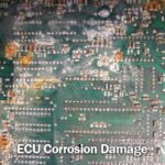 Corrosion damage on car ECU connectors indicating potential electronic issues