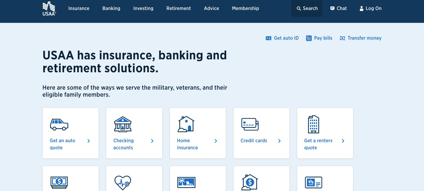 usaa homepage screenshot